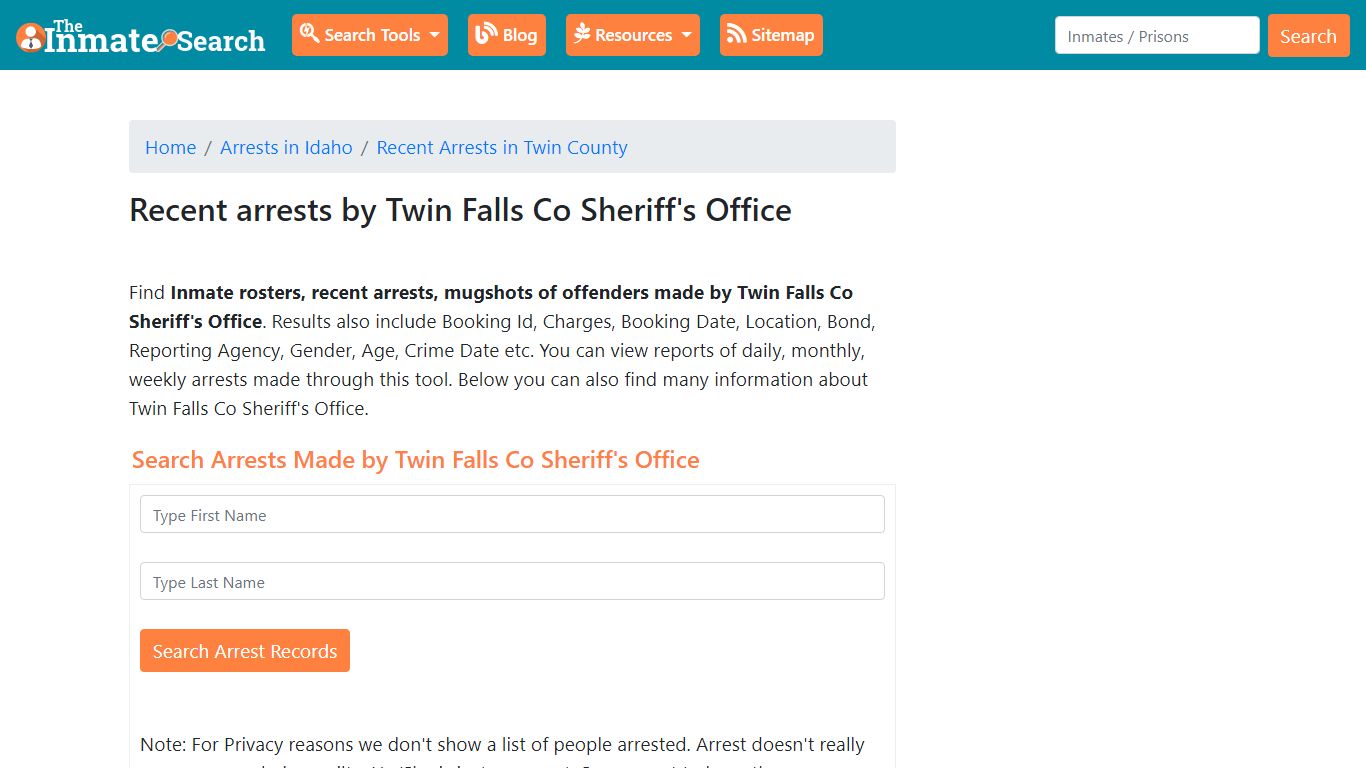 Recent arrests by Twin Falls Co Sheriff's Office