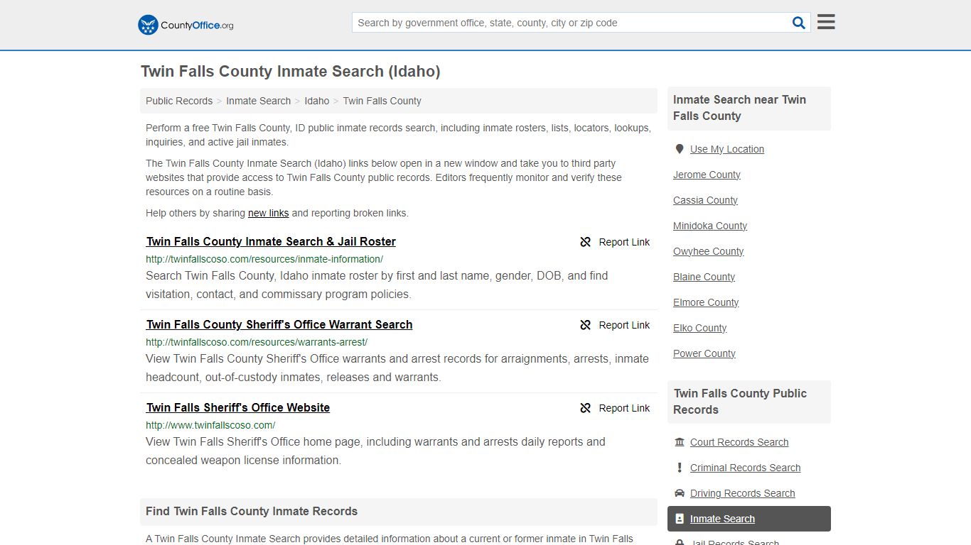 Twin Falls County Inmate Search (Idaho) - County Office